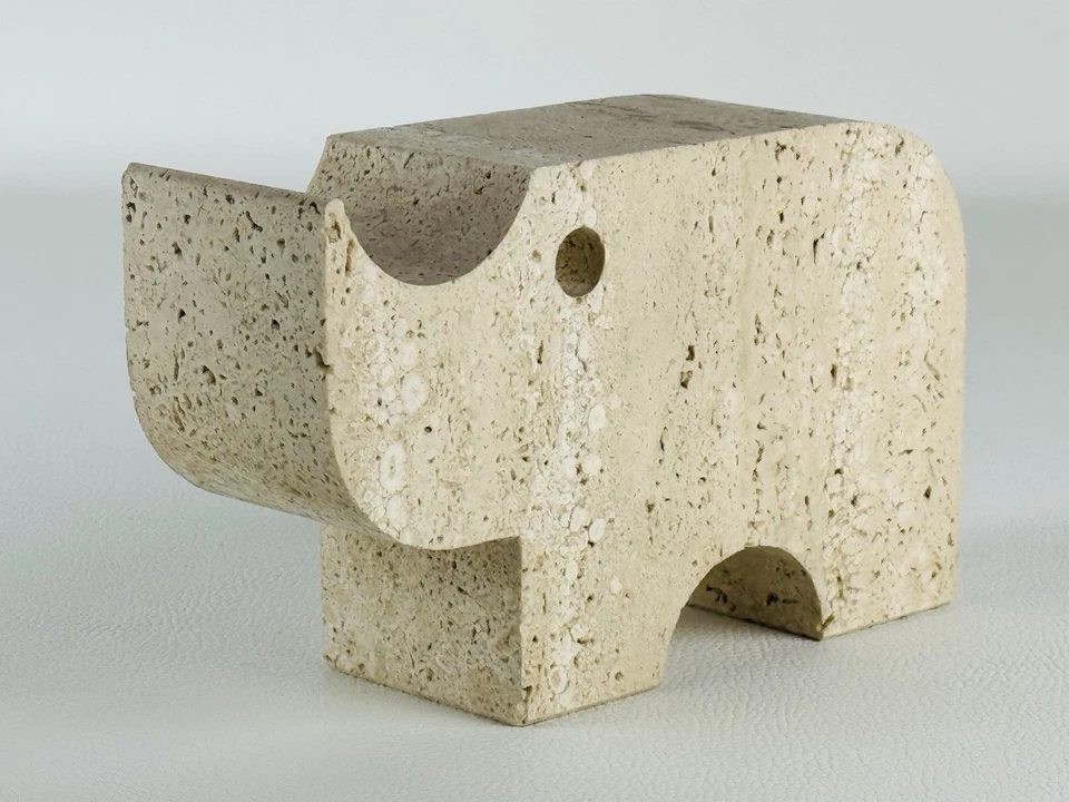Fratelli Mannelli Statua Scultura “Rinoceronte” Pietra Travertino Design 1970 - Immagine 1 di 4