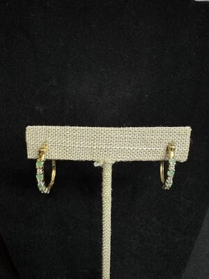 Ross-Simons Emerald And Diamond Earrings Gold Over 925 Silver - Image 1 of 4