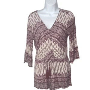 En Creme 3/4 sleeve purple & white rayon romper shorts size medium - Picture 1 of 9