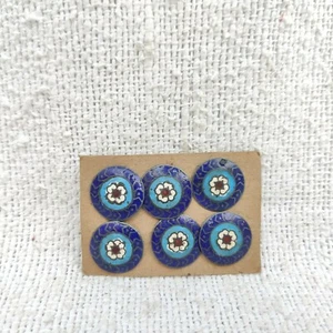 Ancien Floral Émail Argent Bouton Ensemble De 6 Pré Indépendance Couture BTN28 - Photo 1/4
