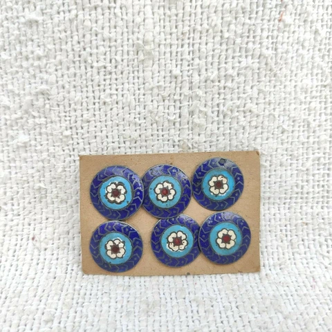 Vintage Floral Enamel Silver Button Set of 6 Pre Independence Sewing BTN28 Cover