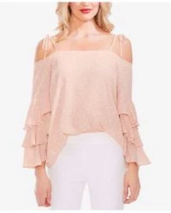 Vince Camuto Top Blouse Blush Polka dots Cold Shoulders Sz XXS NEW NWT 248 - Picture 1 of 1