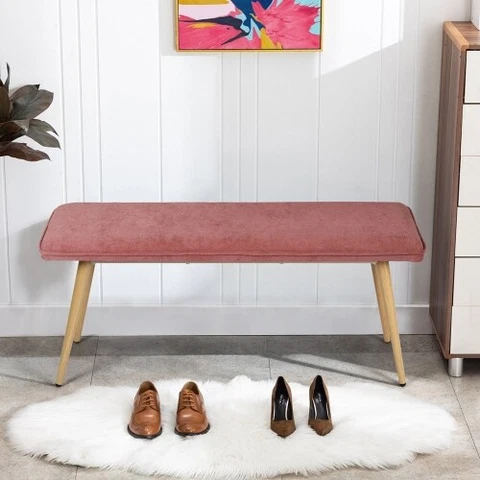 USA 45.3" Dining Room Blue Bench with Metal Legs Bench Stool Furniture Gifts Cover