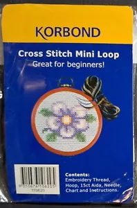 Korbond COUNTED CROSS STITCH KIT - FLOWER - 8.5cm Round HOOP FRAME - NEW - Picture 1 of 1