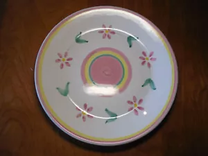 Caleca Italy CAA81 14" Round Platter Pink & Yellow Center & Bands Floral - Picture 1 of 9