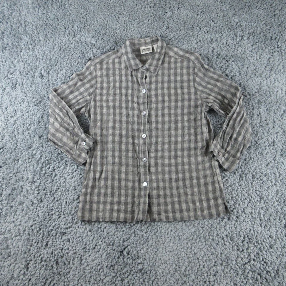 Chico's Jacket Womens 1 Gray Black Striped Linen Long Sleeve Button Up - Image 1 of 4