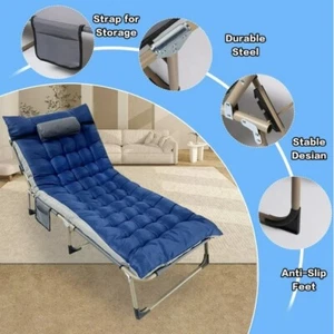 Bed W/Mattress Folding Camping Cot Adult Adjustable 5-Position Cots Heavy Duty - Picture 1 of 7