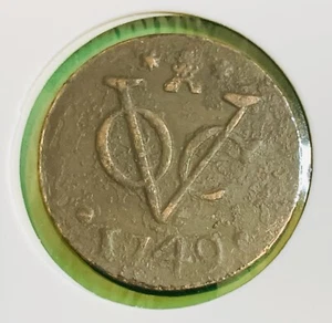 1749 Kolonial Niederländisch Niederländisch Ostindien VOC Duit Zeeland New York Penny Münze - Bild 1 von 4