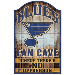 ST. LOUIS BLUES FAN CAVE WHERE THERE NO OFF SEASON WOOD SIGN 11"X17'' WINCRAFT - Picture 1 of 1