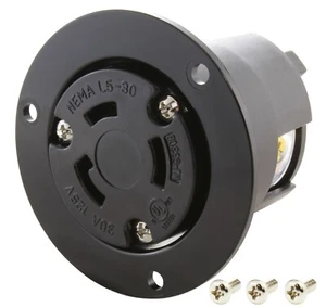 AC WORKS® NEMA L5-30R Locking Outlet – 30A 125V Heavy-Duty Flange Device - Picture 1 of 6
