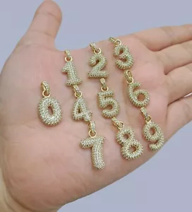 Real 10K Yellow Gold Numbers Charm 0 1 2 3 4 5 6 7 8 9 Pendant - Picture 1 of 7