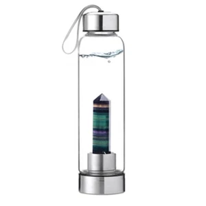 Natural Colorful Fluorite Quartz Crystal Pillar Fossils Wand Elixir Water Bottle - Picture 1 of 12