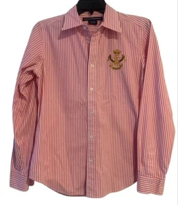 Ralph Lauren Sport Embroidered Crest Crown Pink Stripe Shirt Women’s Size 10 - Imagen 1 de 6