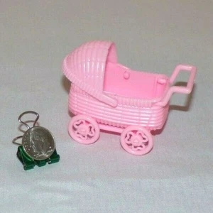Dollhouse Miniature Baby Stroller Carriage Buggy Girl Pink Plastic Toy Shower  - Picture 1 of 4