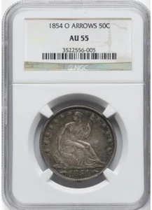 1854 O ARROWS Seated Liberty Half Dollar 50C CACG AU53 (CAC) - Picture 1 of 2