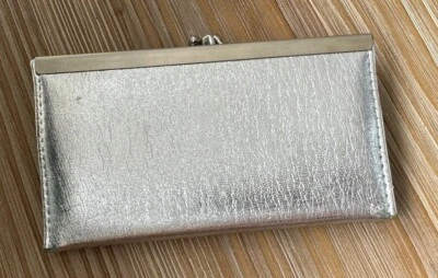 vintage Silver metallic wallet card case with Dot Snappers closure clutch - Image 1 of 4