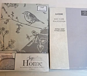Toile Taupe Single Duvet Set Signature Home by Rapport with Sleepdown Sheet Grey - Picture 1 of 7