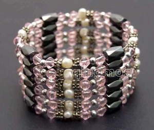 OFERTA 4-5mm Blanco Natural Perla y Rosa Cristal y Hematita 36"" Pulsera-bra360 - Imagen 1 de 5