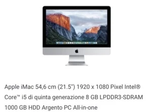Apple Imac 21.5 Anno 2015 - Foto 1 di 4