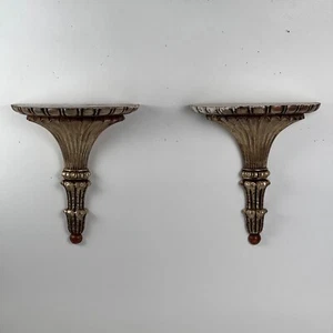 Pair Art Deco Wood Carved Silver Leaf Demi Lune Wall Brackets In Acanthus Design - Picture 1 of 9