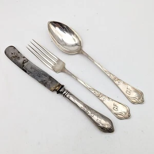 Antik 800 Silber Henckel Gabel Messer Löffel Besteck Set Jugendstil Haegermann - Bild 1 von 6