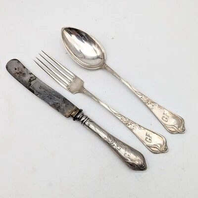 Antiguo Juego de Cubiertos Cuchara Cuchillo Henckels Plata 800 Art Nouveau Haegermann Foto 1 de 4