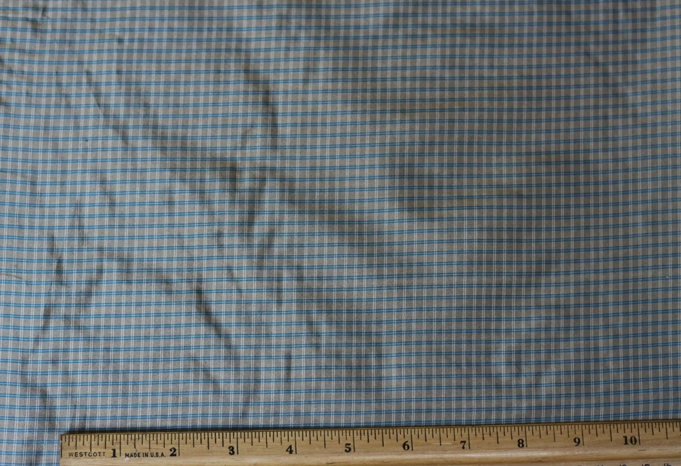 Tela 100 % seda a cuadros de tafetán tejido dorado/turquesa 44" de ancho por yarda (SD-691B) Foto 1 de 1