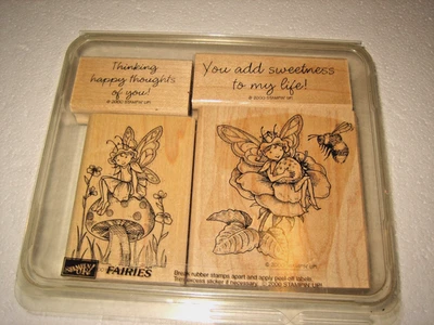 Juego de estampillas de goma vintage Stampin' Up FAIRIES con montaje en madera Foto 1 de 4