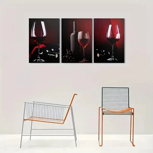 Botellas y uvas de vino oscuro con impresión de metal listas para colgar arte 3 piezas - Imagen 1 de 7