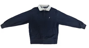 Nautica Quarter Zip Pullover Navy Gray Men’s Size M Cotton Blend Sweatshirt - Picture 1 of 3