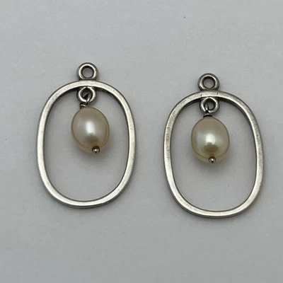 RETIRED PANDORA STERLING SILVER 925 ALE PEARL DROP DANGLE COMPOSE EARRINGS - Image 1 of 3