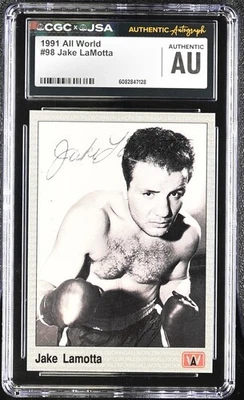 Tarjeta de boxeo All World 1991 Jake Lamotta CGC x JSA auténtica firmada/automática BA202219 Foto 1 de 2