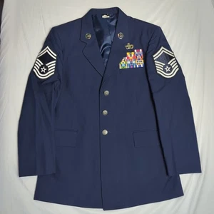 AIR FORCE Vtg SERGE AF 1620 Blue Ribbon Bar Decorated Coat JACKET 8405 Men's 40R - Picture 1 of 14