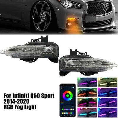 RGB LED Sequential Signal Clear Fog Lights DRL For Infiniti Q50 Sport 2014-2020 Foto 1 de 4