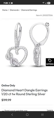 Jared Diamond Heart Earrings 1/20 ct tw Round Sterling Silver - Image 1 of 4