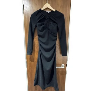 h&m Maxikleid Glam Party Rüschen Schwarz Klassisch Extra Small Langarm V Ausschnitt - Bild 1 von 8