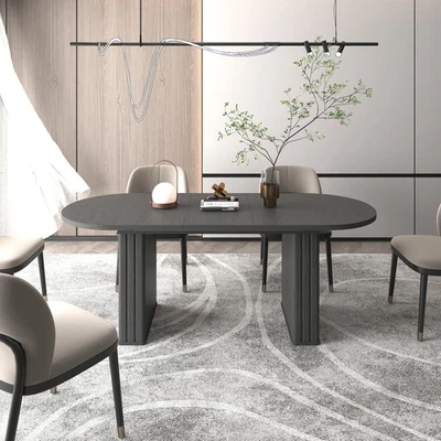 Kitchen Extendable Oval Dining Table with Wooden Strip Base for 4-8 People - Image 1 of 4