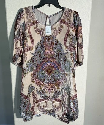 NUEVO FREE PEOPLE Talla XL MAYE ESTAMPADO TERCIOPELO Marfil Combo Foto 1 de 4