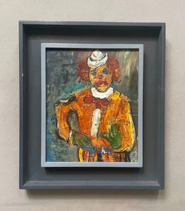 Jean-Louis LACAZE-LABAN, portrait de clown, huile sur toile signée, encadrée - Imagen 1 de 6