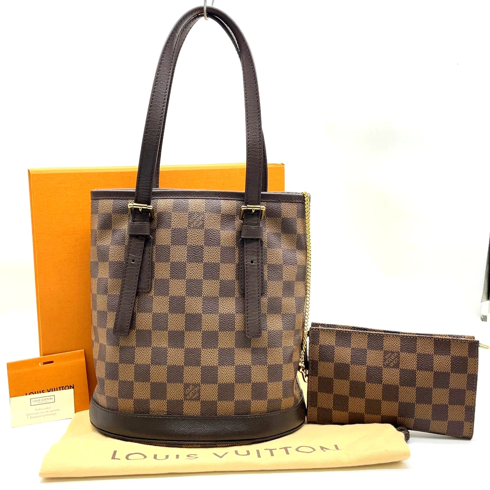 Auth Louis Vuitton Damier Ebene Marais Bucket N42240 Tote Bag W/Pouch/B SK060084 - Image 1 of 4