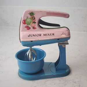 Vintage Alps5 Junior Pink Blue Metal Friction Mixer w/ Bowl Japan - Working - Picture 1 of 16