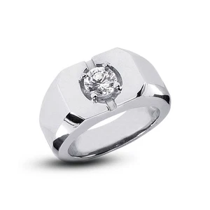 0.80 Carat G-SI1 Round Cut Natural Certified Diamond 14k Gold Classic Men's Ring - Picture 1 of 3