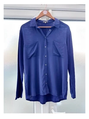 Jigsaw Silk & Cotton Shirt Large Purple Relaxed Fit Button Collar Chest Pockets - Image 1 of 4