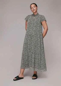 WHISTLES Beautiful Black Indo Floral Print Tiered Dress, Size UK 12! - Picture 1 of 12