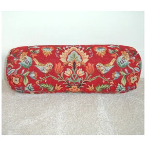 Bolster Cover Only 16"x6" Red Birds Cylinder Tapestry Flowers Round Cushion 6x16 - Picture 1 of 8