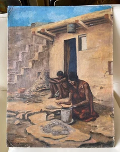 Native American PAINTING ON CANVAS OVER BOARD 20" X 15" SIGNED HENRI.. - Picture 1 of 4