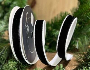 Black Two Tone Velvet Farrisilk 1 inch Christmas Ribbon for Tree Trim 10 yards - Picture 1 of 6