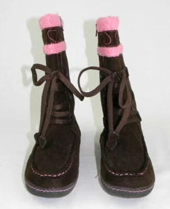 Oak Club Brown and Pink Boots With Zipper and Ties Kid's/ Girl's Sz 5M Free Ship - Picture 1 of 12