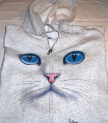 Sudadera con capucha polar cremallera completa "Cat Face - Blue Eyes" - Gildan (gris ceniza) Foto 1 de 4