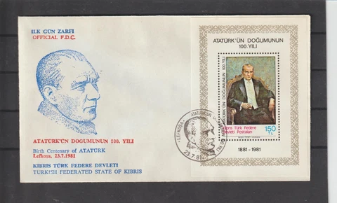 CYPRUS - TURKISH STATE OF KIBRIS 1981 KEMAL ATATURK S/S FDC, SG#MS108 Cover